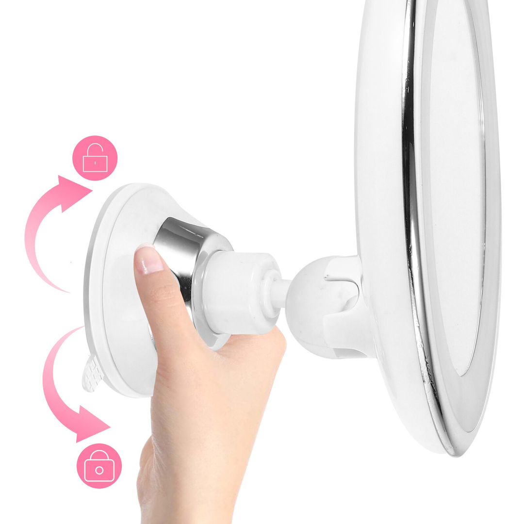 Vielseitiger Damen Schminkspiegel, LED beleuchtet, 10x Vergrößerung, perfekt für Bad, Reisen und Details.