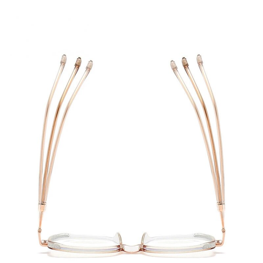 Nahaufnahme der Damen Vintage-Brille: Details des Rahmens für komfortable Lesehilfe.
