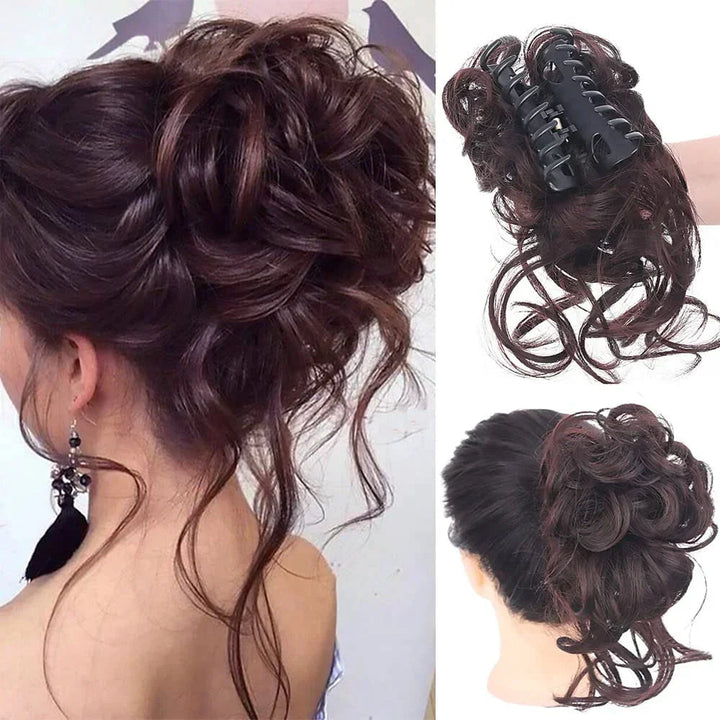Synthetischer Locken Dutt Clip: Einfache Methode für eine schöne, voluminöse Hochsteckfrisur.
