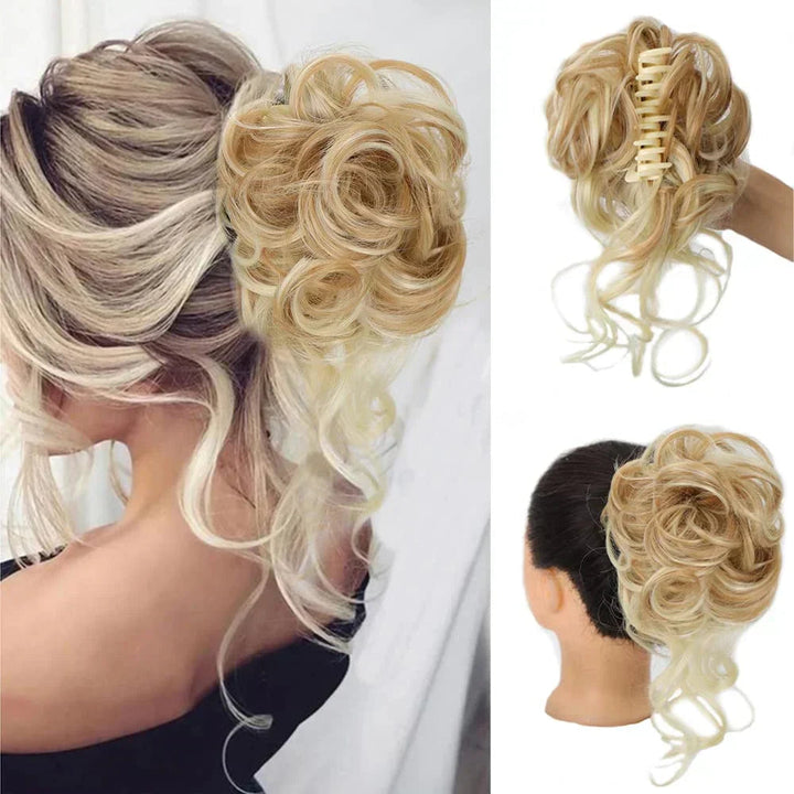 Einfach anzubringender Locken Dutt Clip, ideal für Volumen Haar und schnelle Frisuren.