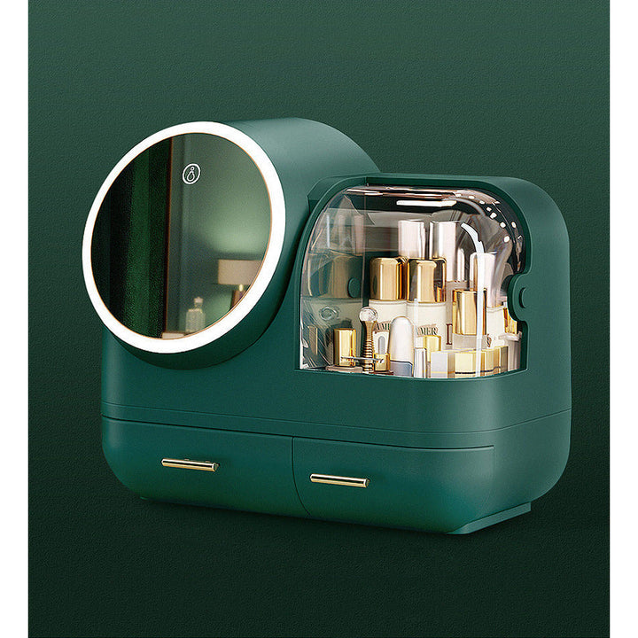 Eleganter Make-up-Organizer mit integriertem LED-Spiegel & viel Platz für Kosmetikprodukte der Damen.