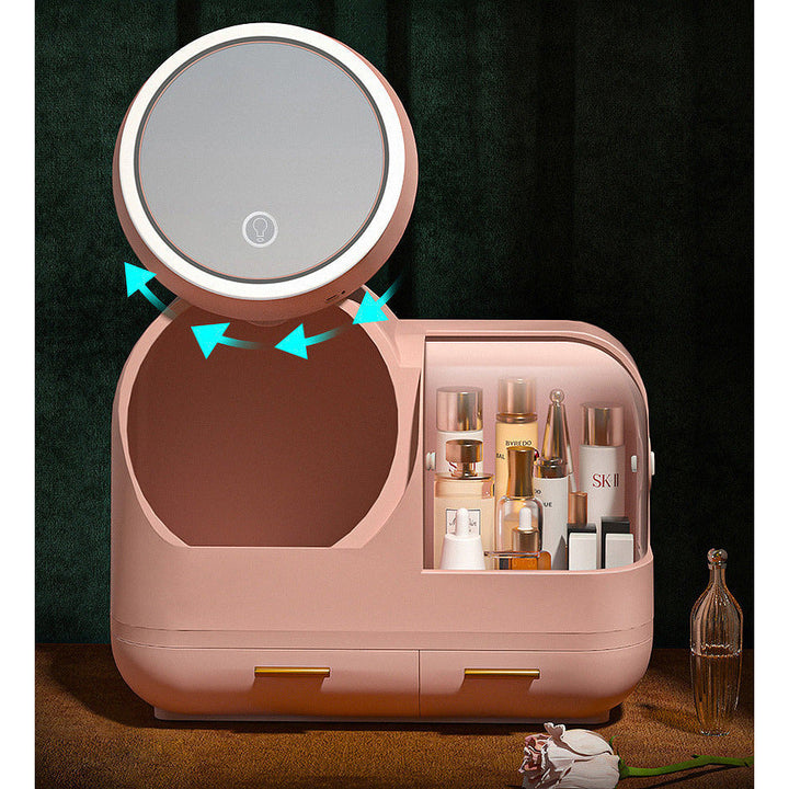 Vielseitiger Make-up-Organizer für Damen, mit LED-Spiegel, ideal für Bad oder Schminktisch.