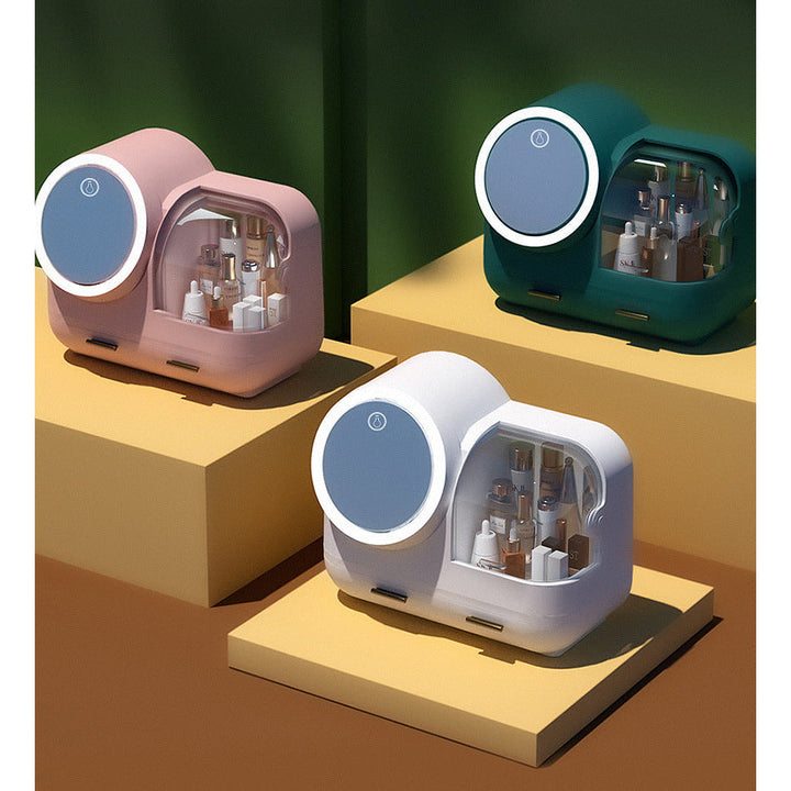 Kompakter Make-up-Organizer mit LED-Spiegel, speziell für Damen, für Reisen oder Zuhause im Bad.