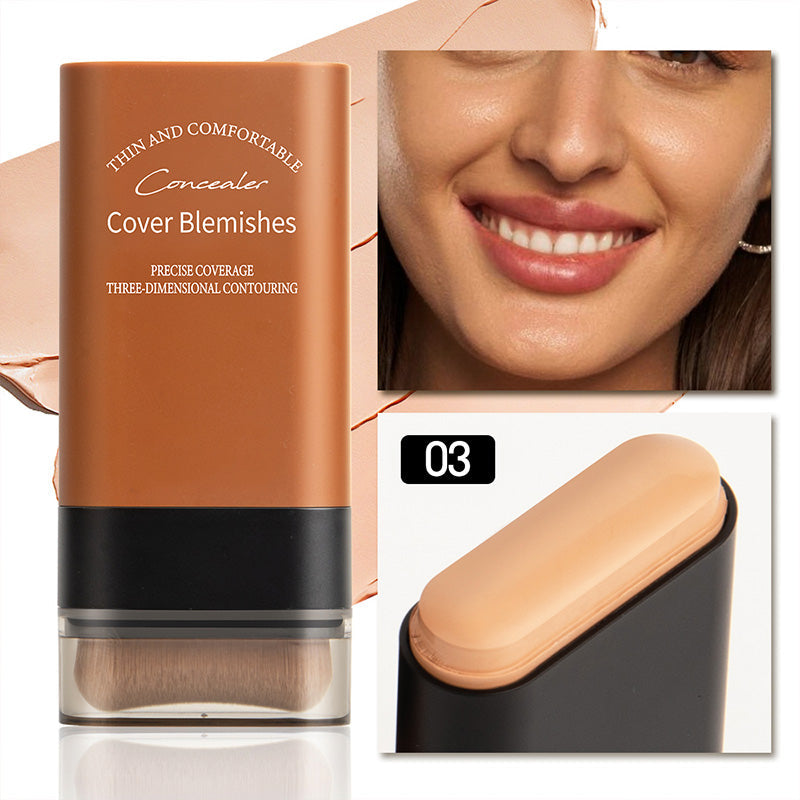 Modernes Design des Concealer-Stifts mit Pinsel, praktisch für unterwegs und makellose Abdeckung im Gesicht.