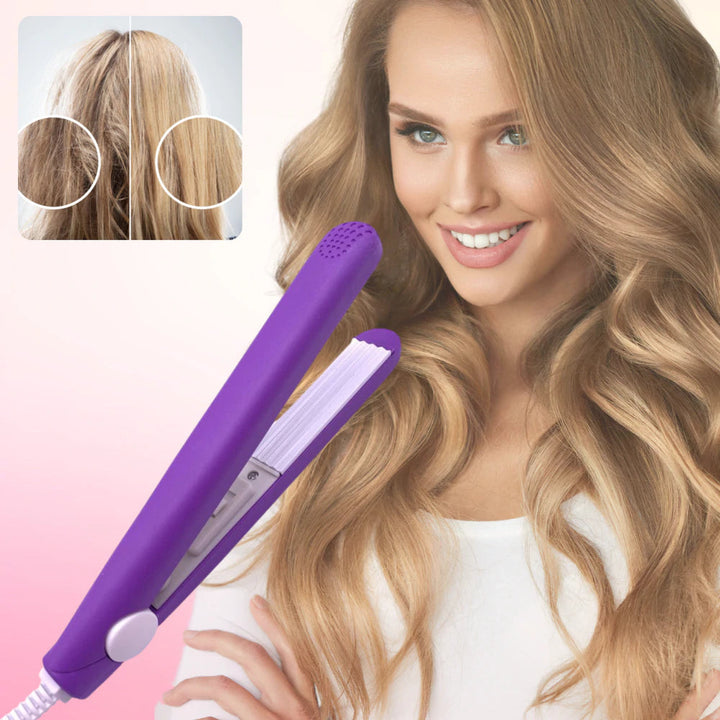 Vielseitiges Damen Mini Lockenstab & Glätteisen 2-in-1. Perfekt für schnelles Glätten & Locken, kompaktes Haartool.