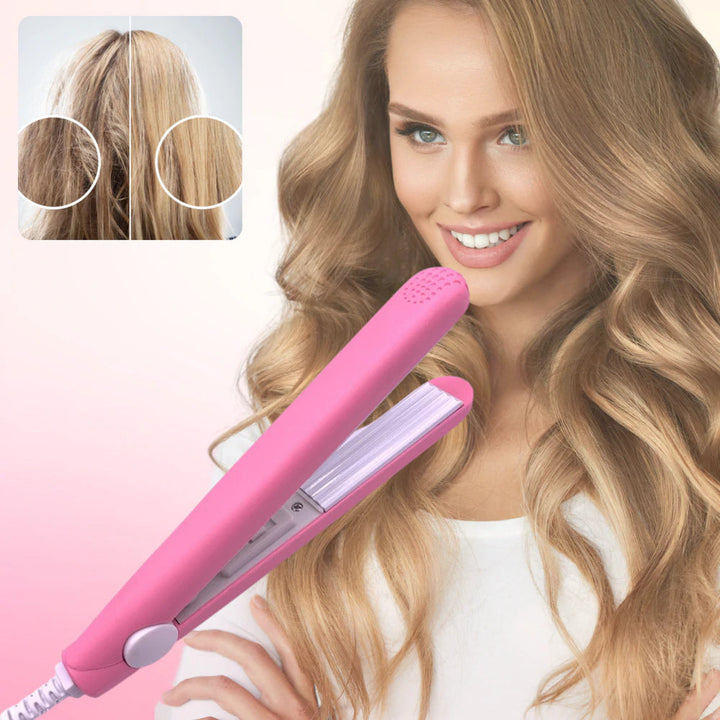 Kleiner 2-in-1 Lockenstab & Glätteisen für Damen. Kreieren Sie glatte Haare oder Locken, ideal für unterwegs & Reise.