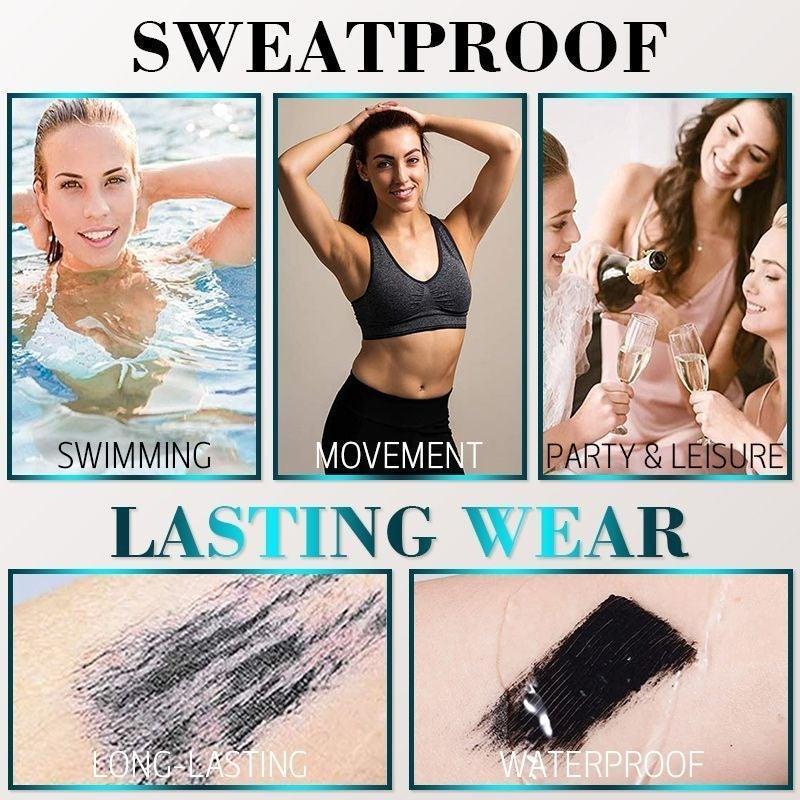 Mascara-Bürste nahaufnahme, die Wimpern Schwung, Volumen & 4D-Länge verleiht. Wischfeste Kosmetik.