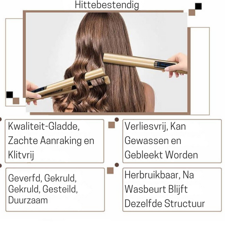 Blonde Damenperücke, lang und gewellt. Hitzebeständige Kunstfaser für vielseitiges Styling.