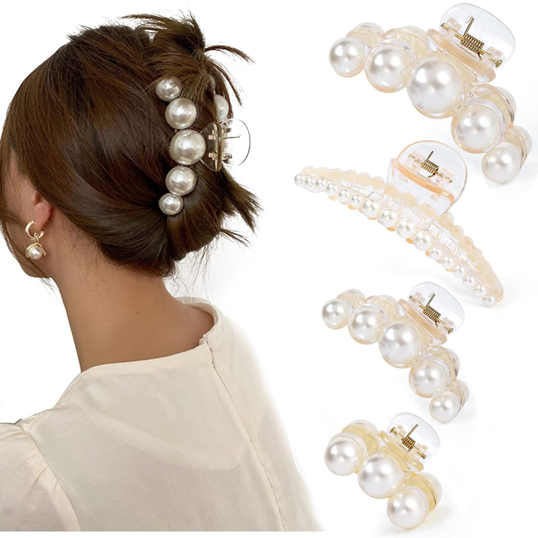 Damen Perlen-Haarklammern Set (4er-Pack) für elegante Frisuren & Styling.