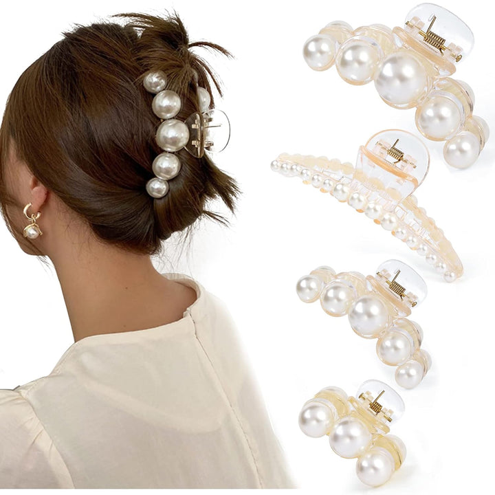 Damen Perlen-Haarklammern Set (4er-Pack) für elegante Frisuren & Styling.