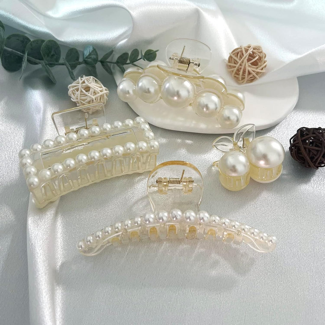 Komplettes 4er-Set luxuriöser Perlen-Haarklammern, eleganter Haarschmuck für Damenfrisuren.