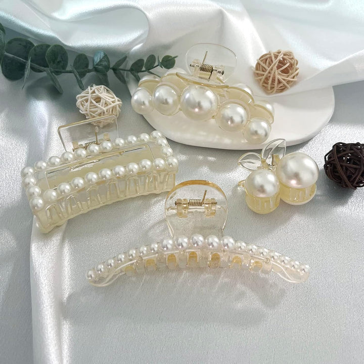 Komplettes 4er-Set luxuriöser Perlen-Haarklammern, eleganter Haarschmuck für Damenfrisuren.