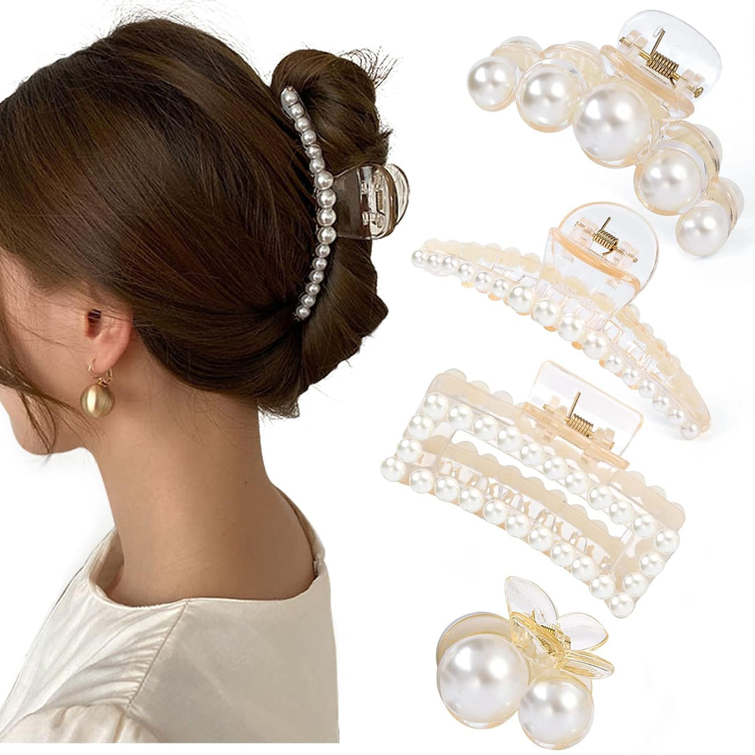 Elegantes Set aus 4 Perlen-Haarklammern für Damen, ideal für festliche Haaraccessoires.