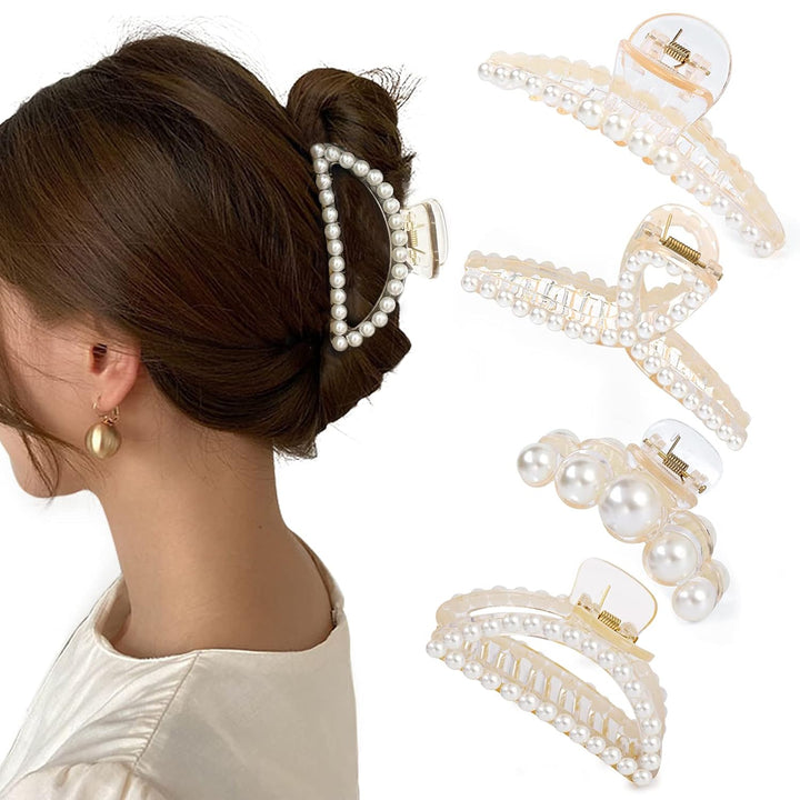 Edle Perlenhaarklammern für Damen, 4er-Set, perfekt für glamouröse Haar-Styling-Ideen.