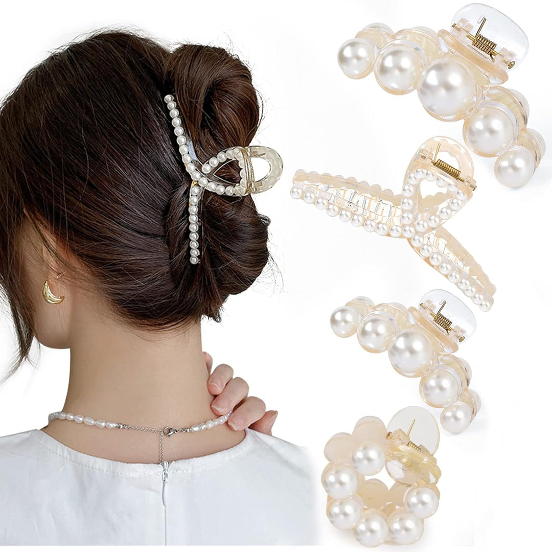 Vielseitiges 4er-Set Perlen-Haarklammern für Damen, kreiert mühelos elegante Frisuren.