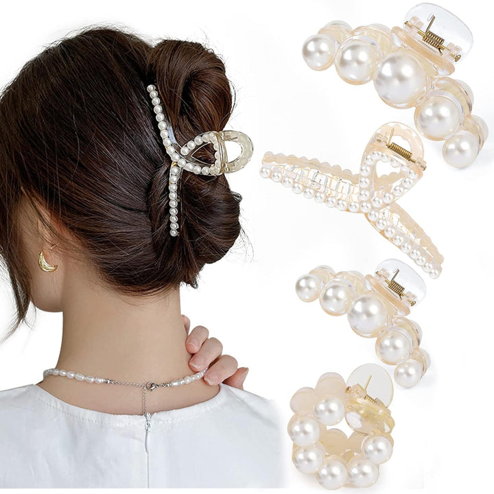 Vielseitiges 4er-Set Perlen-Haarklammern für Damen, kreiert mühelos elegante Frisuren.