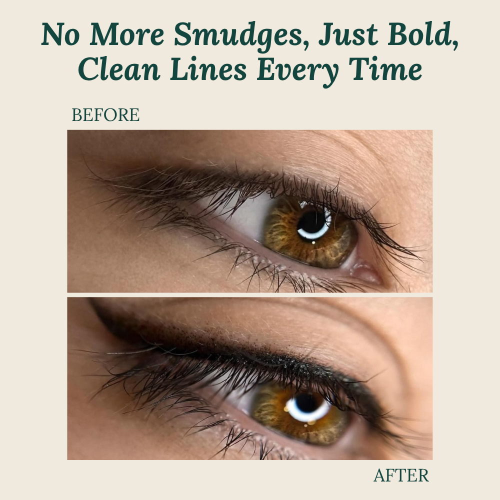 Hand hält den schlanken Präzisions-Eyeliner Stift, für müheloses und genaues Auftragen der Schminke.