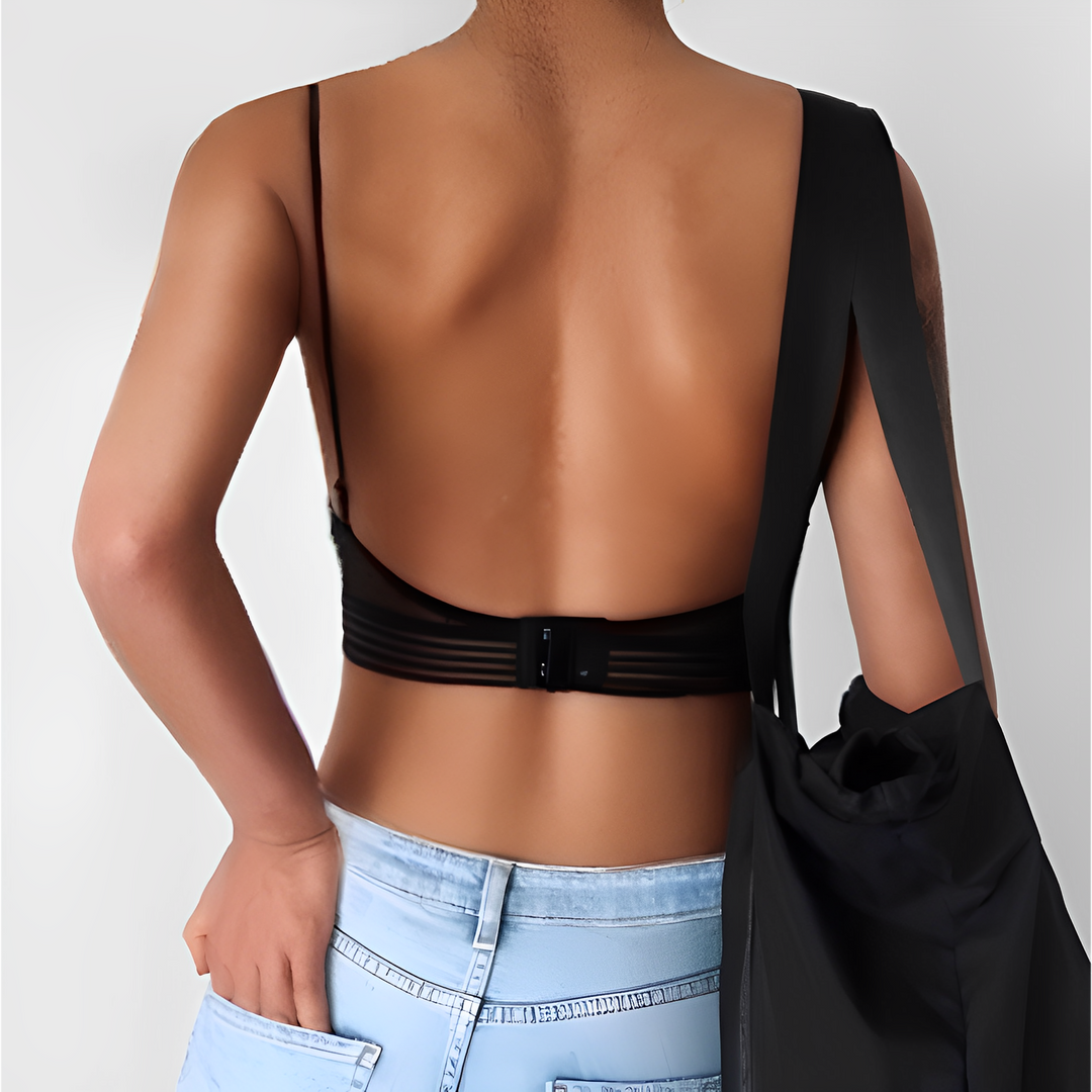 Nahaufnahme des nahtlosen, bügellosen V-Ausschnitt BHs für Damen, weiches Material, ideal als Alltags BH.