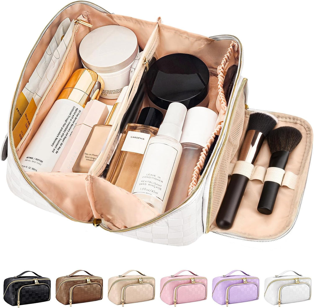 Damen Reise-Kosmetiktasche aus wasserdichtem PU-Leder, ideal für Make-up & Pflegeprodukte.