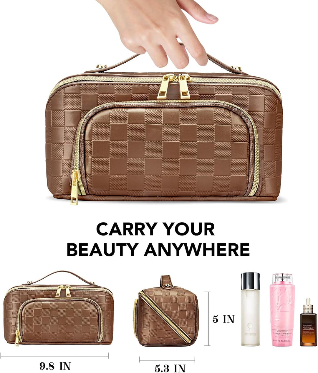 Elegante PU-Leder Kosmetiktasche für Damen, wasserdicht & strapazierfähig, ideal für alle Reisebedürfnisse.