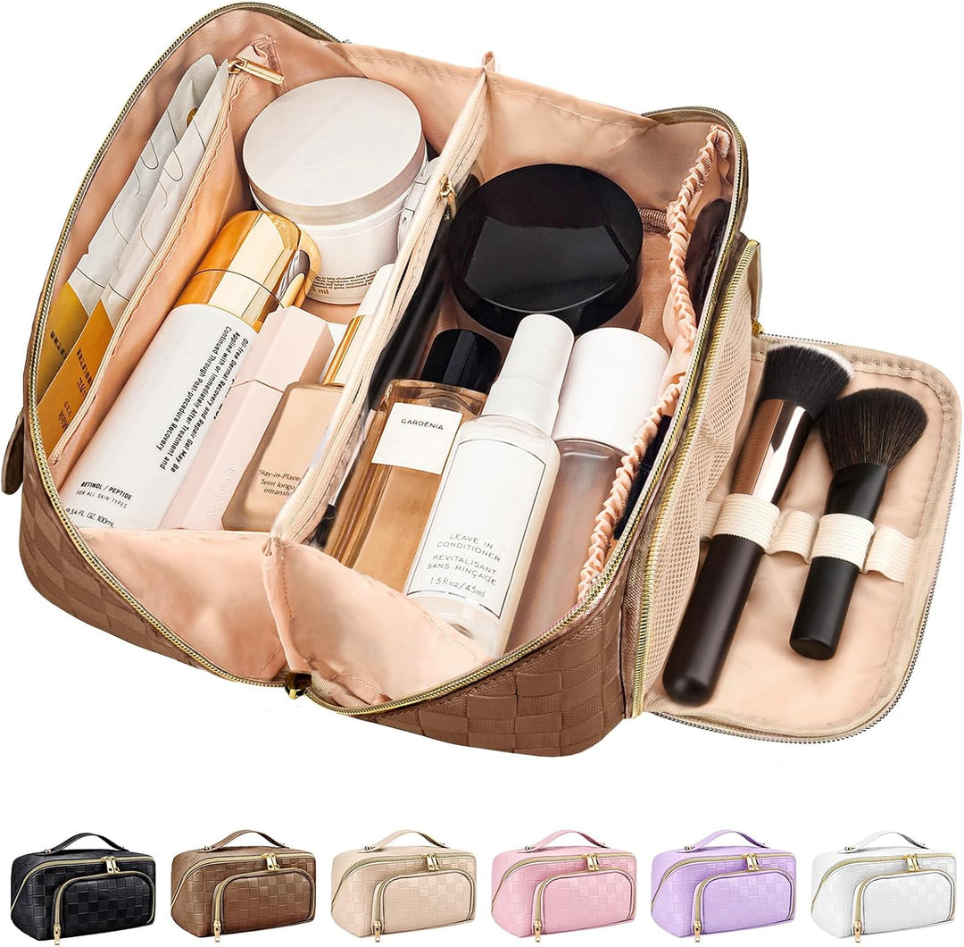 Geräumige Make-up-Tasche aus stilvollem PU-Leder, wasserabweisend und perfekt für unterwegs.