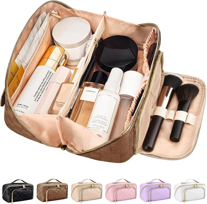 Geräumige Make-up-Tasche aus stilvollem PU-Leder, wasserabweisend und perfekt für unterwegs.