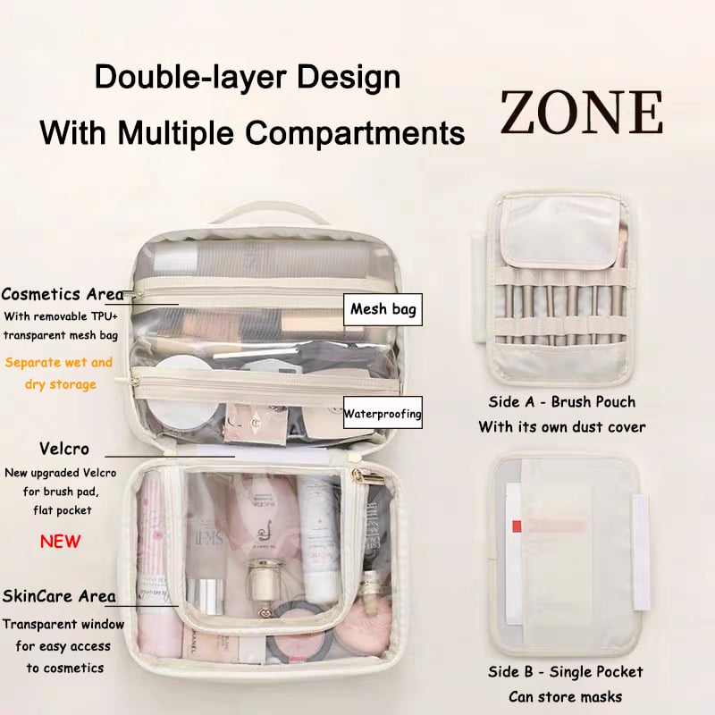 Multifunktionale Damen Kulturtasche mit Reißverschluss und vielen Fächern; ideal für Kosmetik und Hygieneartikel.