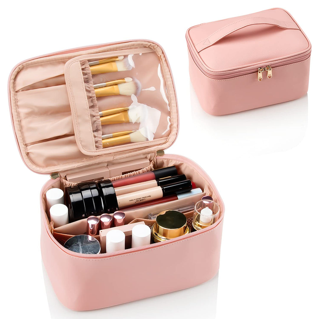 Blauer Reise-Make-up-Organizer, robust und verstellbar für alle Schönheits-Accessoires.