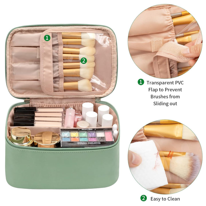 Offener Make-up Organizer, schwarze Tasche mit sichtbaren, verstellbaren Fächern für Beauty.