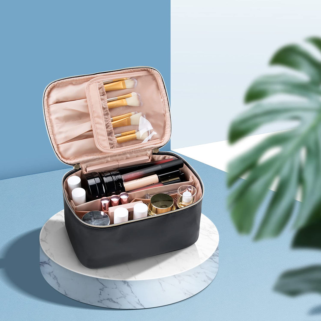 Damen Make-up Reise-Koffer, verstellbare Inneneinteilung für Schönheitsprodukte, schwarz.