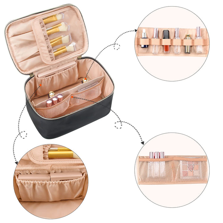 Damen Kosmetik-Accessoire: Schwarzer Reise-Organizer mit verstellbaren Fächern für Beauty.