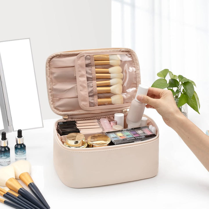 Damen Beauty-Organizer mit Reißverschluss, perfekt für Reisen und Make-up-Aufbewahrung, rosa.