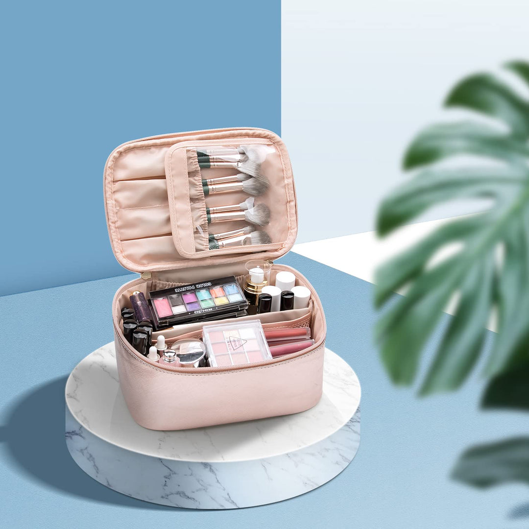Verstellbarer Make-up-Koffer für unterwegs, blaues Modell für Kosmetik und Schönheit.