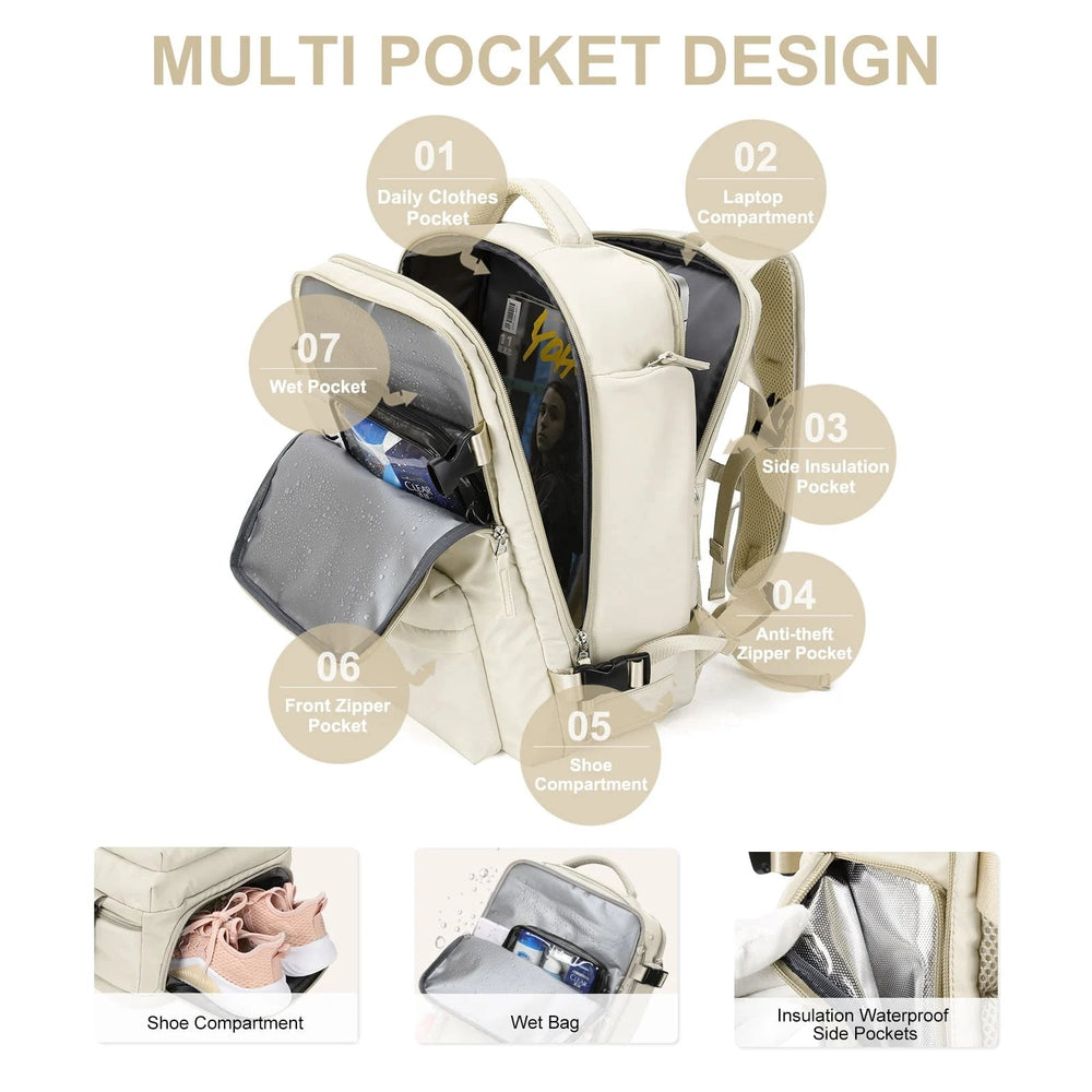 Multifunktionaler Damenrucksack 35L: USB, Diebstahlschutz & wasserabweisendes Material für Reisen.