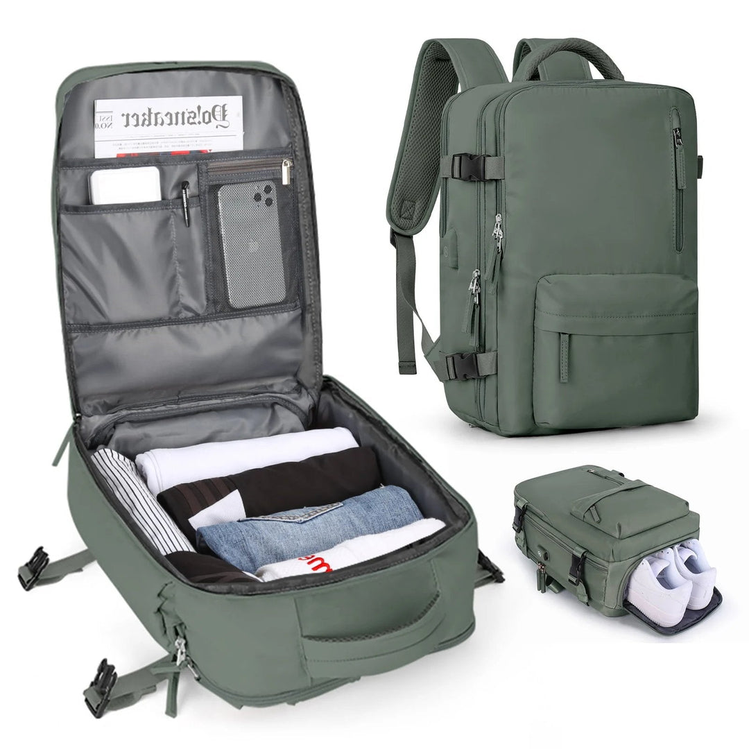 Ergonomischer Damen Reise-Rucksack 35L, wasserdicht, mit Diebstahlschutz & separatem Schuhfach für Komfort.