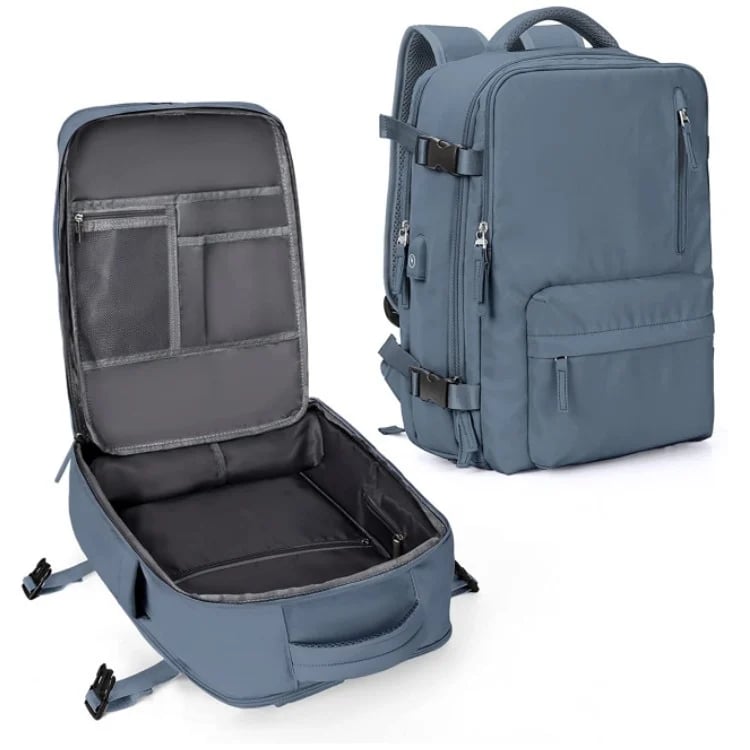 Hochwertiger Damen Rucksack 35L, wasserdichtes Material, USB-Anschluss & Anti-Diebstahl-System für Sicherheit.