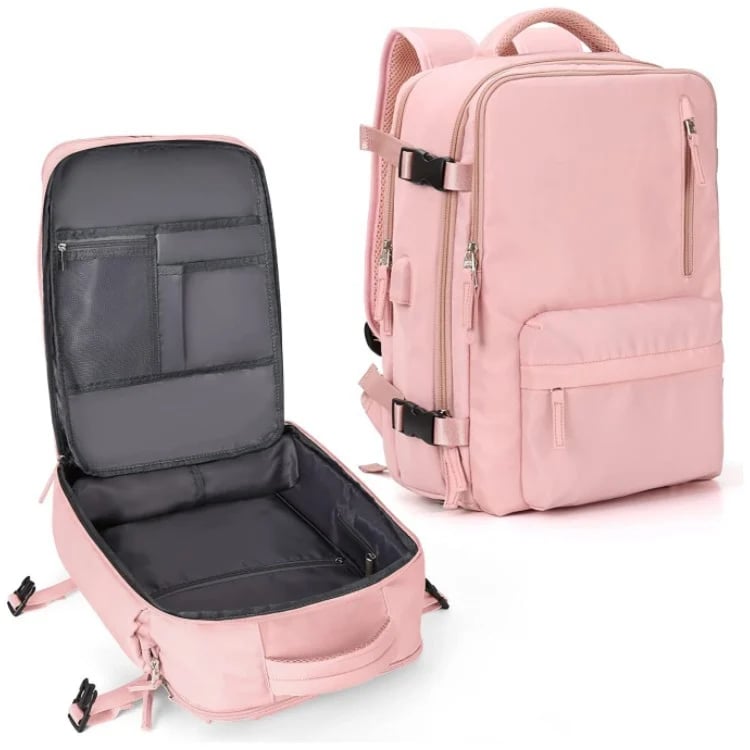 Praktischer Damen Rucksack 35L für Kurztrips, mit Schuhfach, wasserdichtem Material & USB-Ladefunktion.