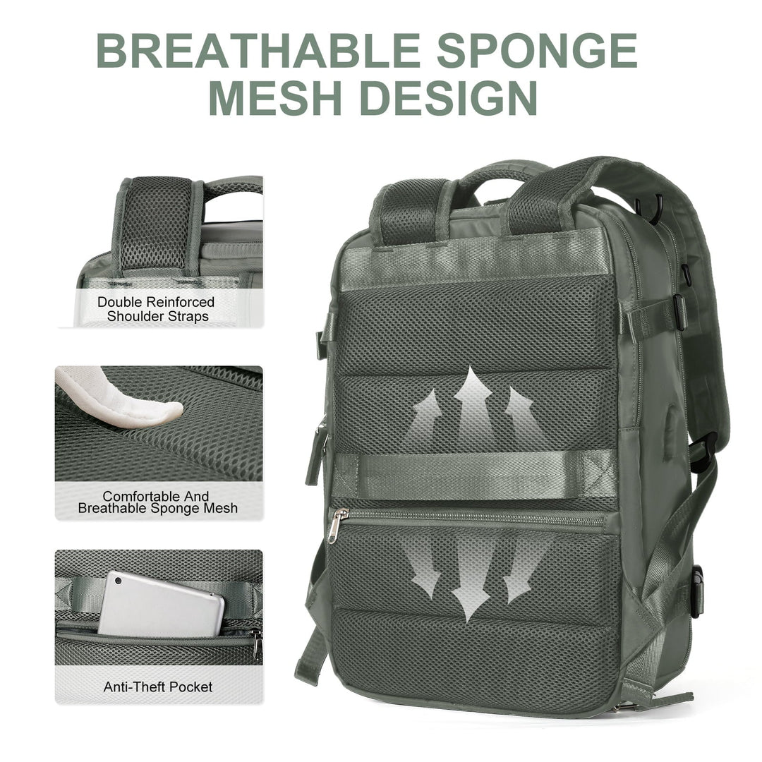 Geräumiger Damen Rucksack 35L mit separatem Schuhfach, wasserdicht & diebstahlsicher, für Sport & Reisen.