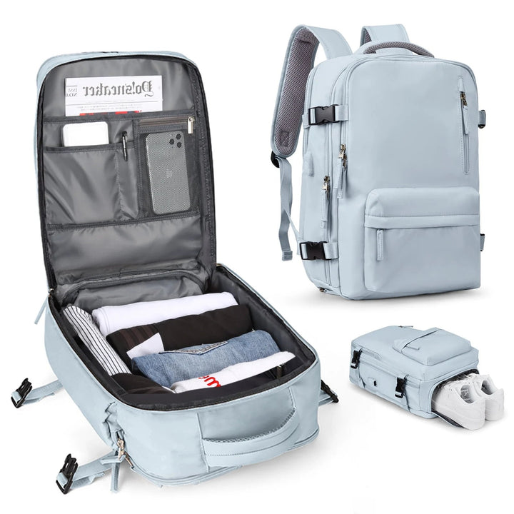 Wasserdichter Damen Reise-Rucksack 35L mit USB, gepolstertem Laptopfach & Diebstahlschutz für die Stadt.