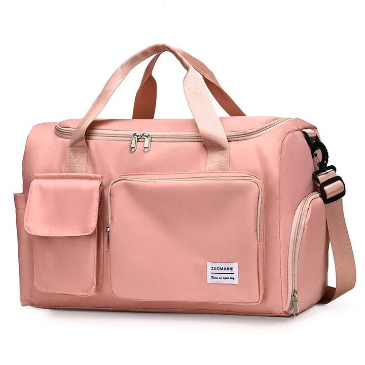 Detail des integrierten Schuhfachs der Damen Reisetasche 35L, hält Kleidung sauber und getrennt.