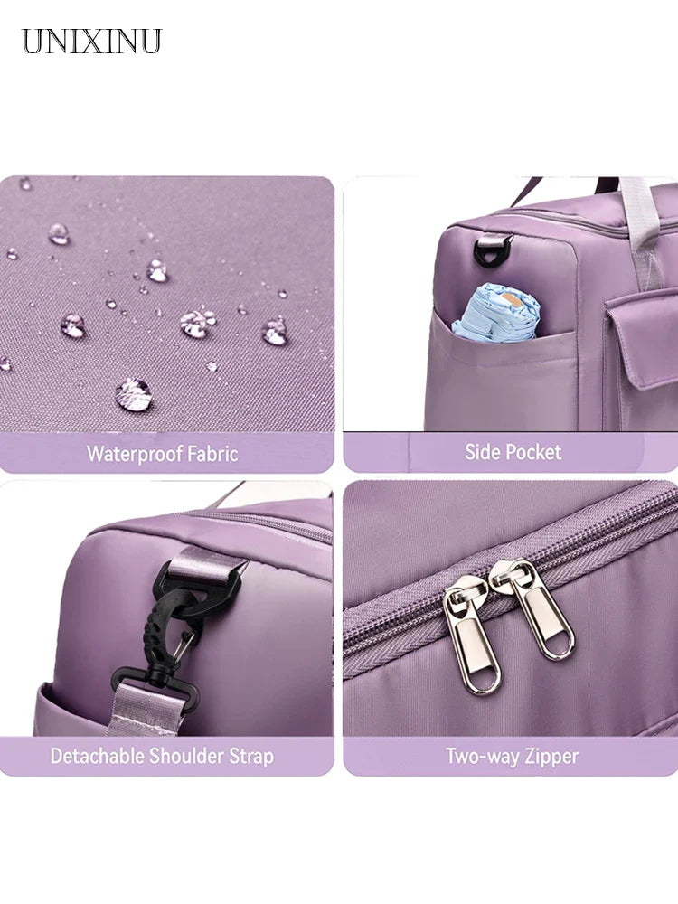 Stylische Damen Handgepäcktasche 35L, wasserabweisend, mit externem Schuhfach für einfachen Zugang.