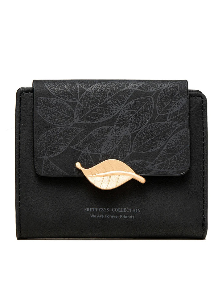 Kleine, kompakte Damen Geldbörse im Retro-Stil mit Blattmuster. Praktisches Mini-Portemonnaie für Karten und Münzen.