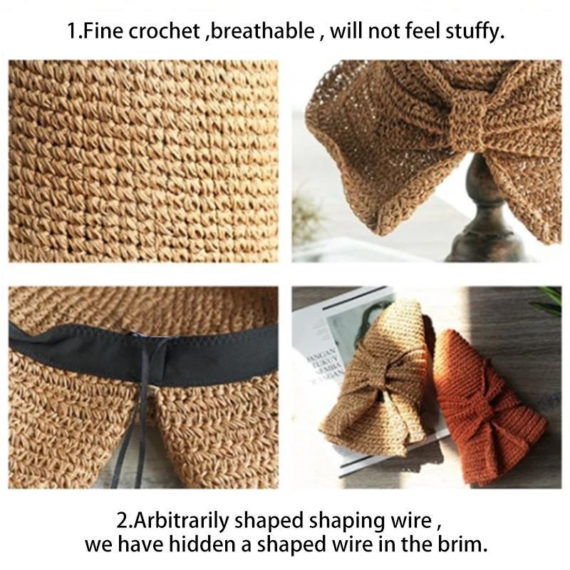 Modischer Damen Strandhut, faltbar, Retro-Stil mit Schleife, optimaler UV-Schutz im Sommer.