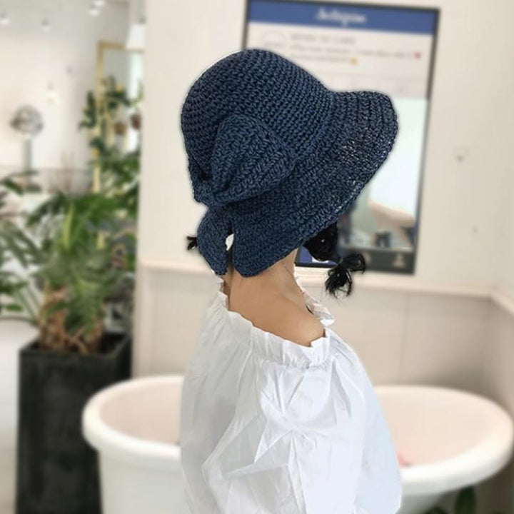 Reisefreundlicher Damen Sommerhut, faltbar, Retro-Look mit eleganter Schleife, leicht verstaubar.