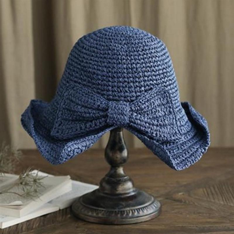 Femininer Retro Sonnenhut für Damen, faltbar, mit großer, eleganter Schleife, vielseitiges Accessoire.