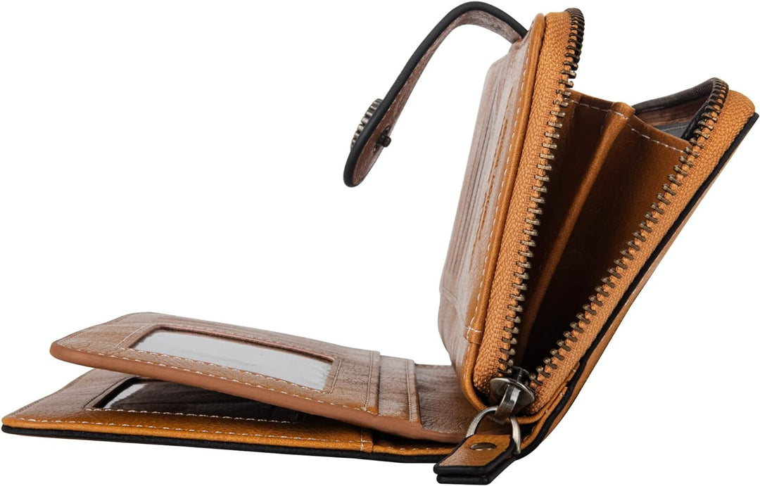 Sichere Damen Portemonnaie mit RFID-Blocker, geräumigen Fächern und elegantem Design.