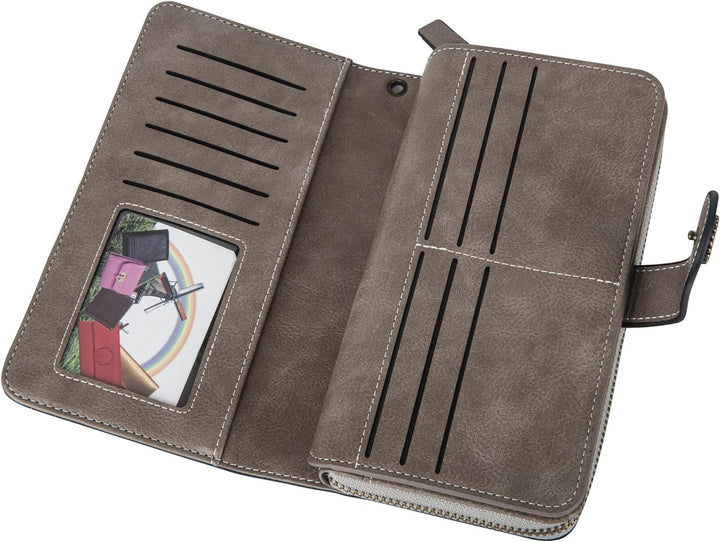 Modische Geldbörse für Damen, hohe Kapazität, RFID-Blocker, als Armband tragbar.