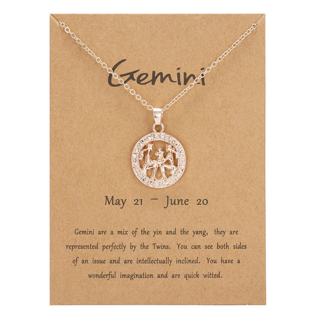 Geschenkidee: Roségold Tierkreis-Halskette mit Zirkonia-Glanz, ideal für Frauen.