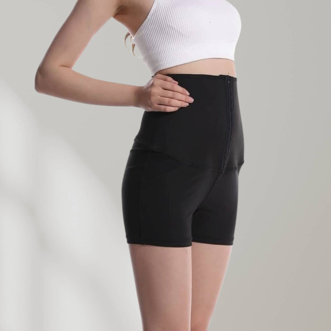 Nahaufnahme des atmungsaktiven Materials der Damen Sauna-Schweißhose mit Taillentrainer. Perfekt für Sport.
