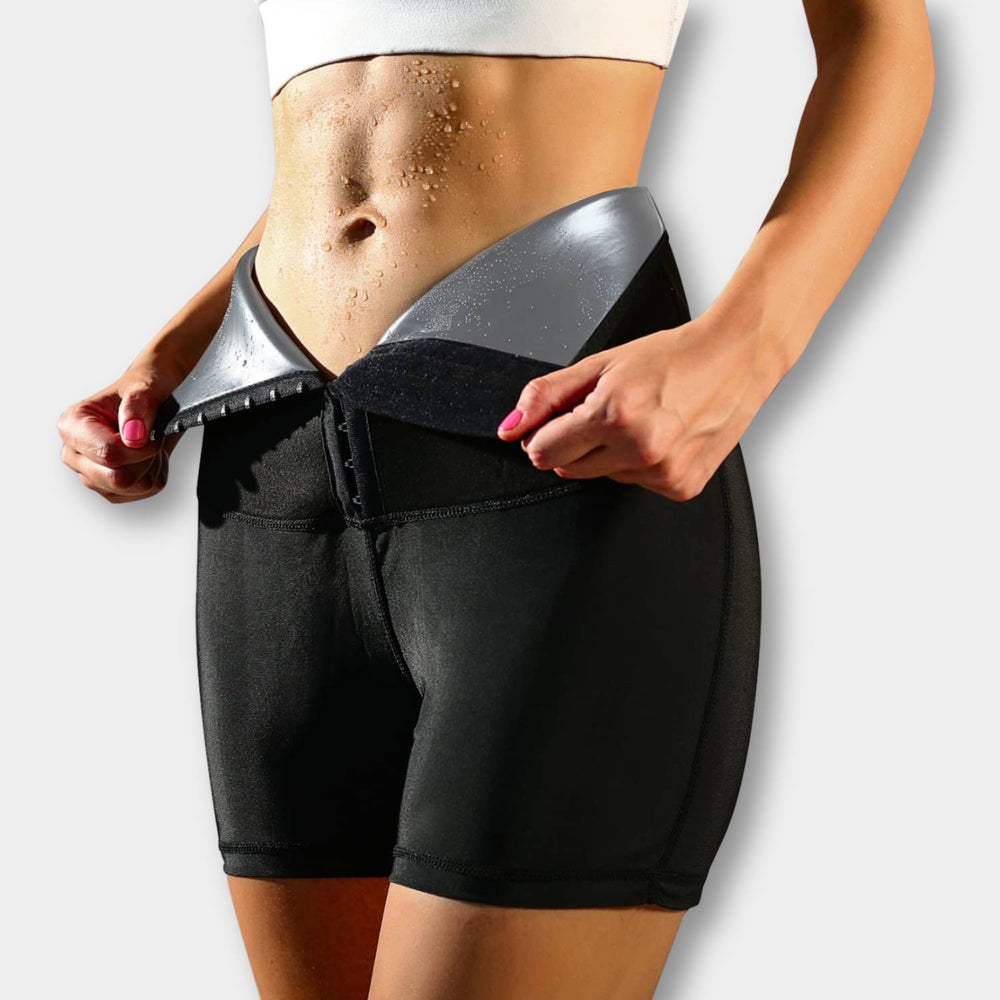 Elastische Damen Saunahose mit Taillentrainer aus Neopren, ideal für intensives Workout & Gewichtsreduktion.